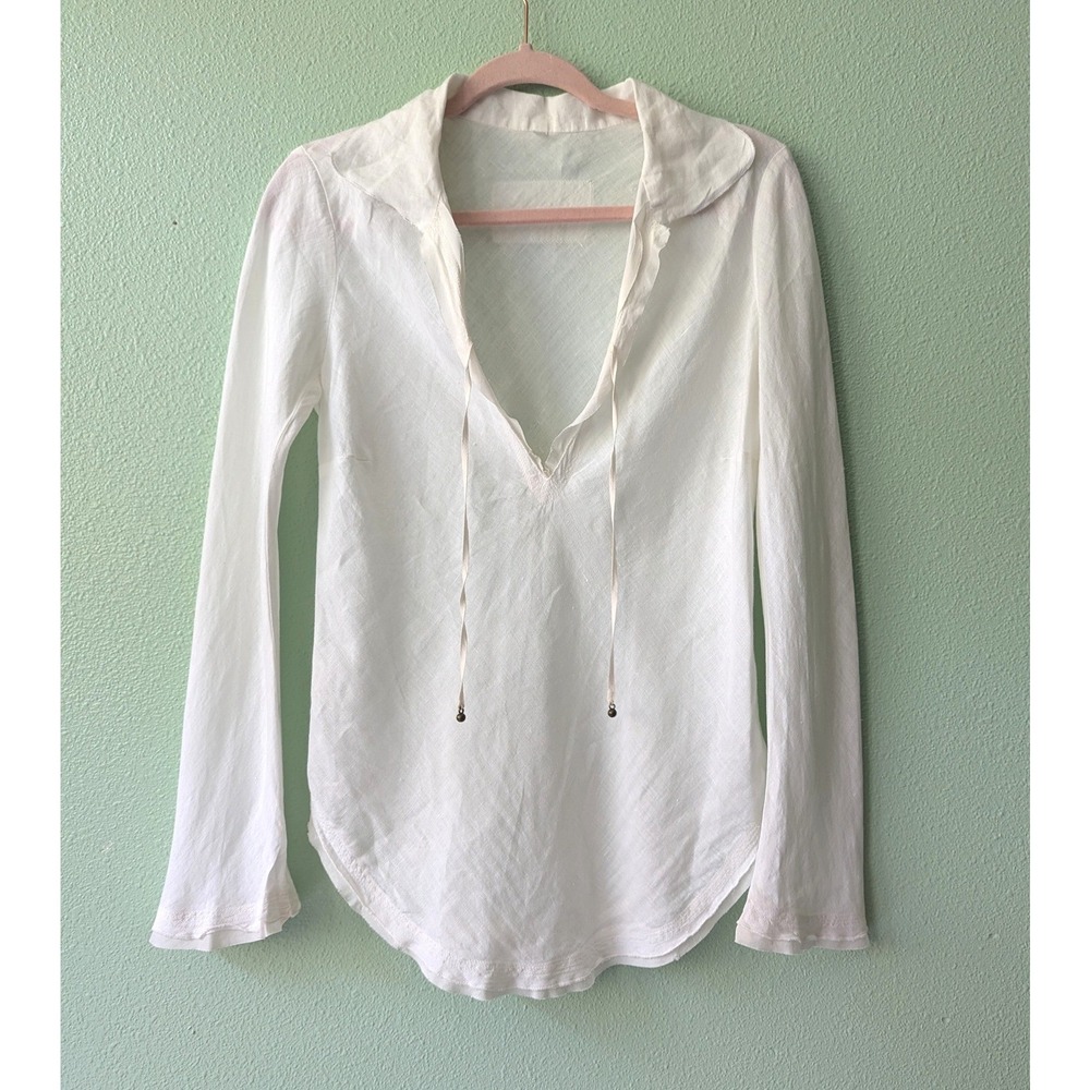 Massimo Rebecchi White Linen Tunic Top Princess Sleeve Peasant Boho Italy 40